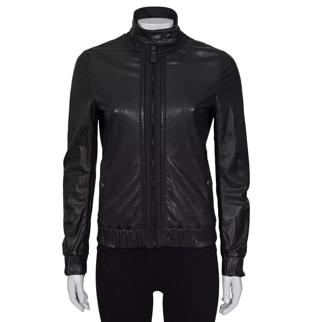 Bottega Veneta Black Leather Jacket - IT 38 / XS Pre-owned Black Leather Good - Front View