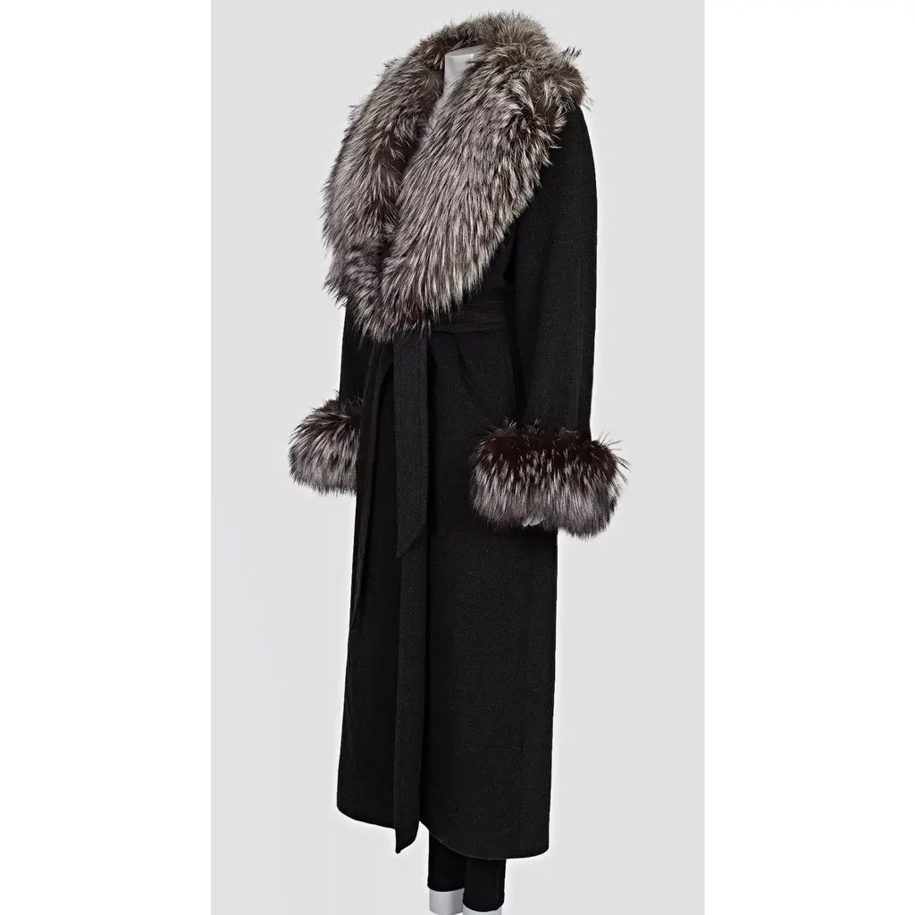ZILLI Grey Coat with Detachable faux Fur Trim - Size L Pre-owned Grey Good - Back View