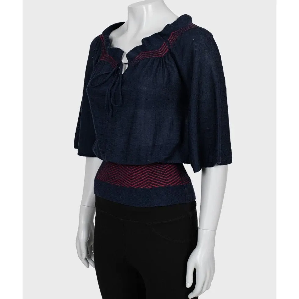 Dior Christian Dior Blue Striped Cashmere-Silk Blouse - IT40/S pre-owned Blue Wool Good - Back View