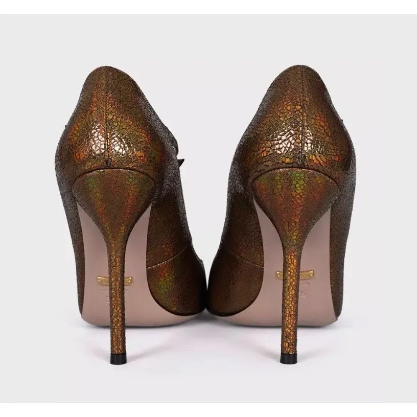 Gucci Brown Leather T-Strap Stiletto Heels Sz.36.5 pre-owned Brown Leather Good - Model View
