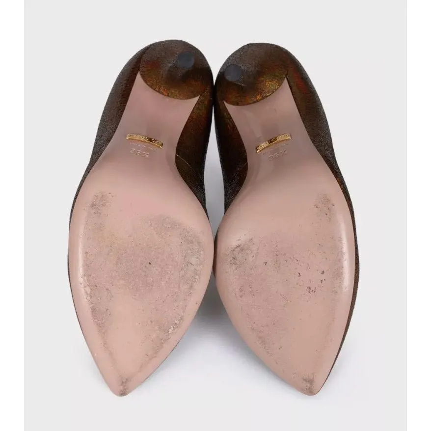 Gucci Brown Leather T-Strap Stiletto Heels Sz.36.5 pre-owned Brown Leather Good - Box View