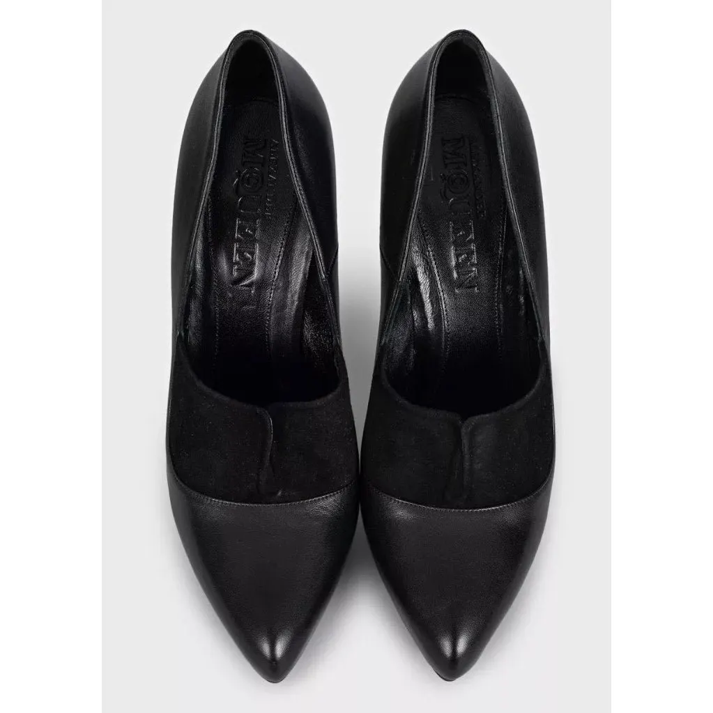 Alexander McQueen Black Leather Pointed-Toe Heels sz.39 Pre-owned Black Leather Good - Back View