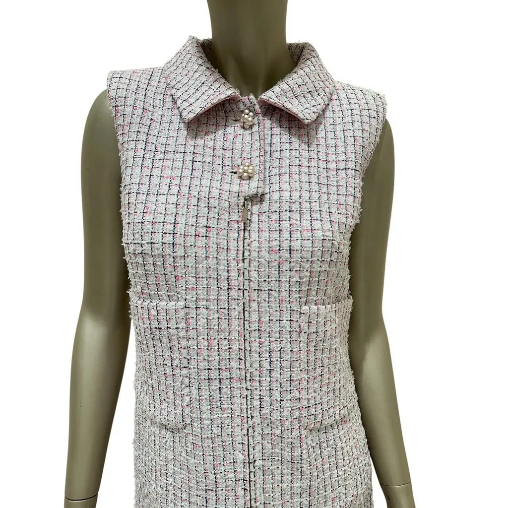 Chanel Light Pink & White Fantasy Tweed Dress Sz.38 pre-owned White Tweed Good - Inside View