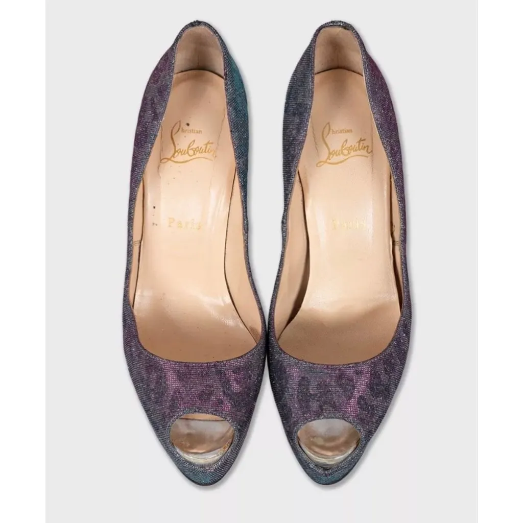 Christian Louboutin Silver Glitter Open Toe Heels - EU 40 pre-owned Silver Leather Good - Back View