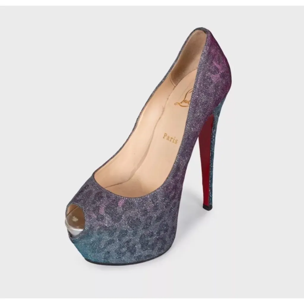 Christian Louboutin Silver Glitter Open Toe Heels - EU 40 pre-owned Silver Leather Good - Inside View