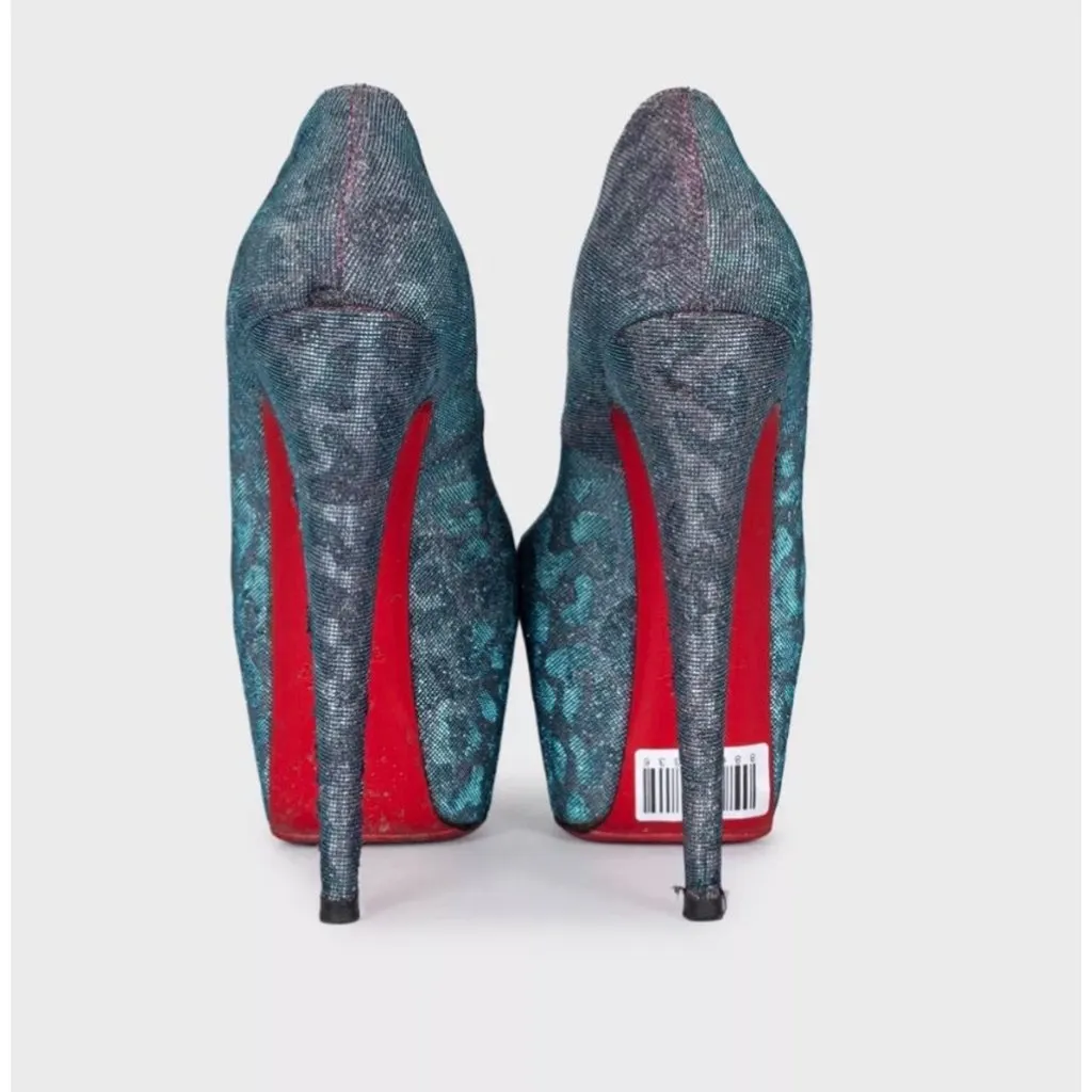 Christian Louboutin Silver Glitter Open Toe Heels - EU 40 pre-owned Silver Leather Good - Model View