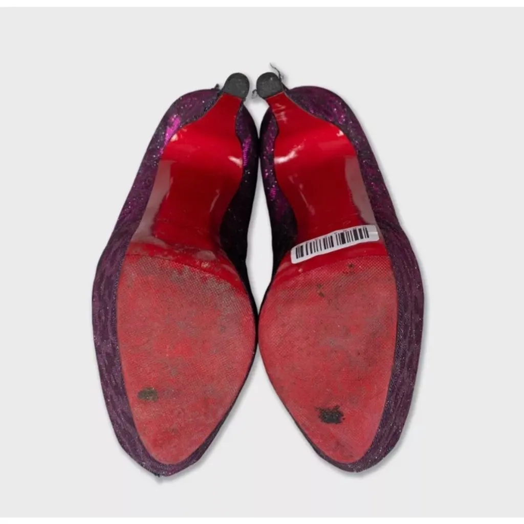 Christian Louboutin Silver Glitter Open Toe Heels - EU 40 pre-owned Silver Leather Good - Box View