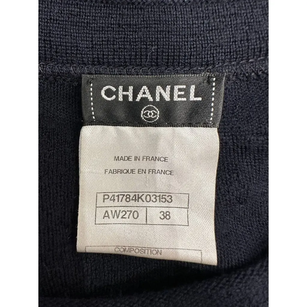 Chanel Dark Blue Wool Dress Sz.38 pre-owned Blue Wool Good - Inside View