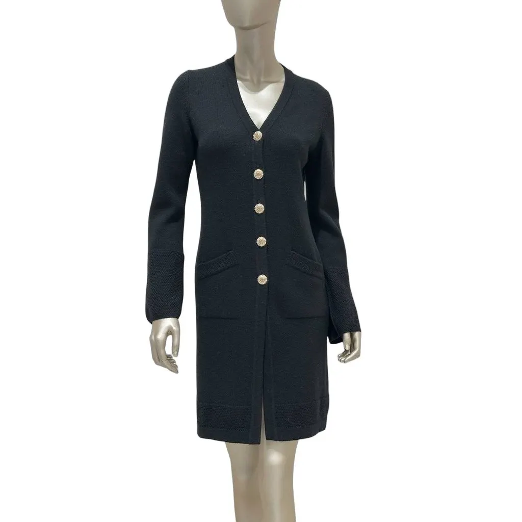 Chanel Black Cashmere Long Cardigan - FR36 Pre-owned Black Wool Good - Front View