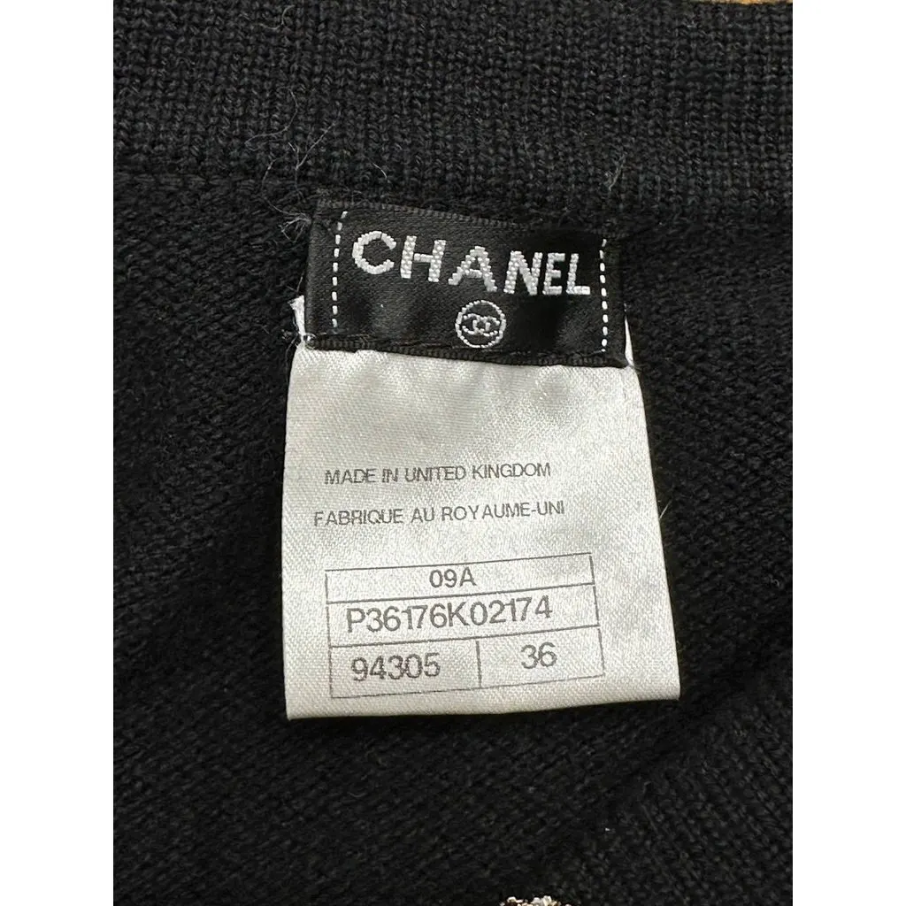 Chanel Black Cashmere Long Cardigan - FR36 Pre-owned Black Wool Good - Inside View