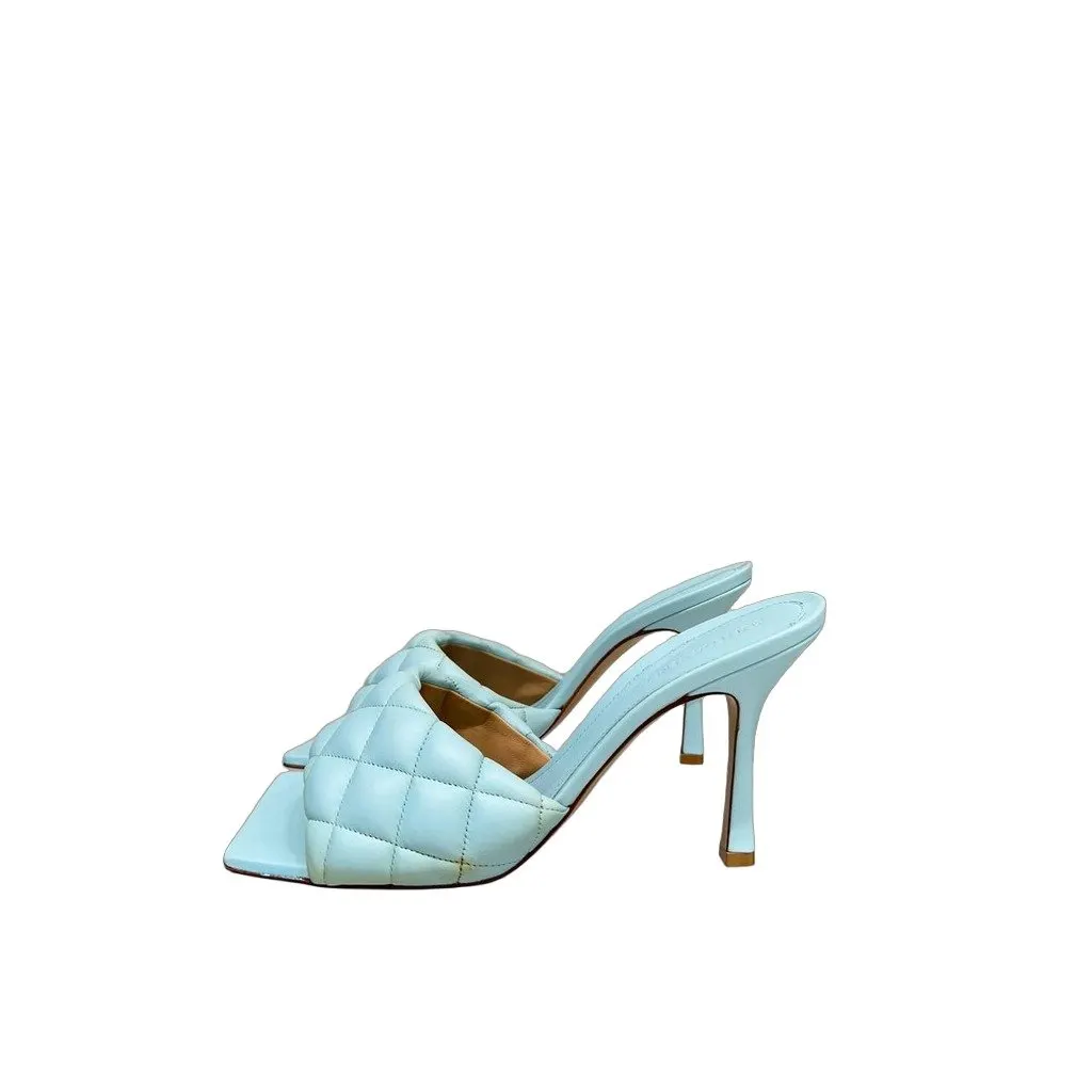 Bottega Veneta Light Blue Quilted Leather Lido Slide Sandals Sz.40 pre-owned Blue Leather Good - Front View