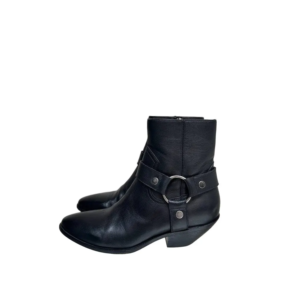 Saint Laurent Black Leather Texan Ankle Boots Sz.37 pre-owned Black Leather Good - Front View