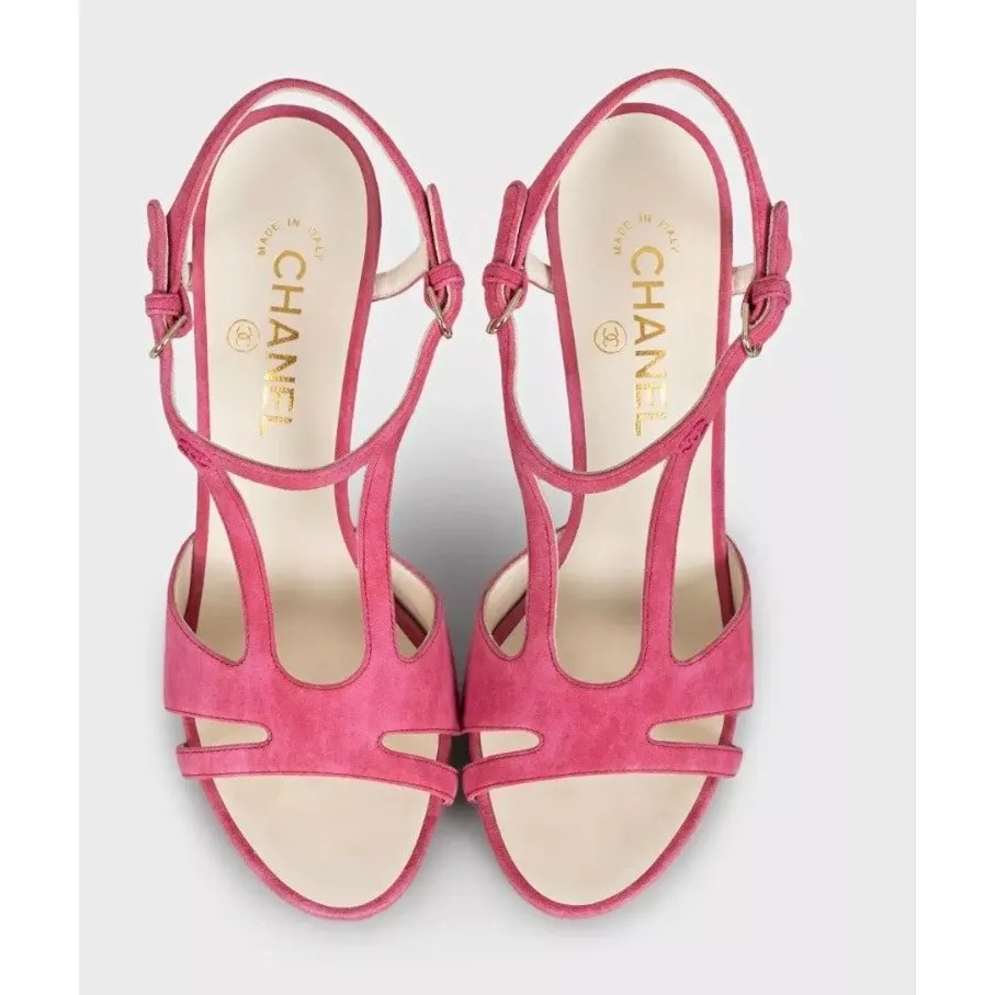 Chanel Pink Suede High Heel Sandals - Size 39 Pre-owned Pink Suede Good - Back View