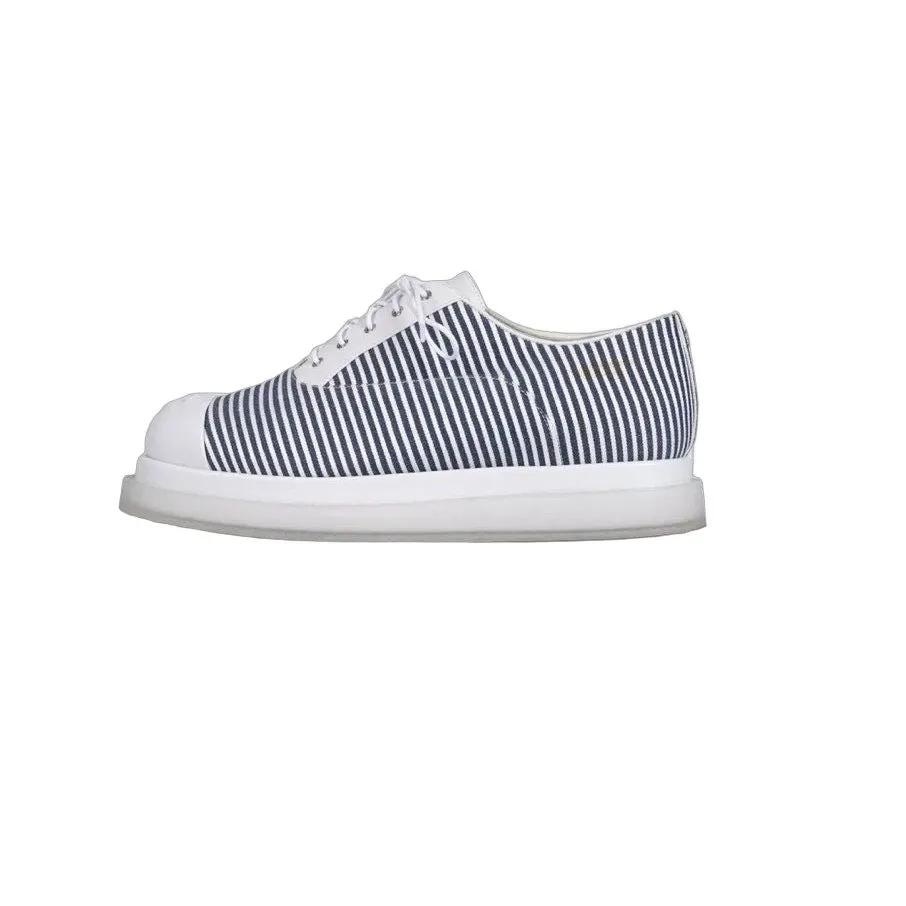 Chanel White Striped Leather & Textile Sneakers - Size 38 Pre-owned White Leather Good - Front View