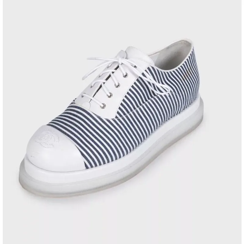 Chanel White Striped Leather & Textile Sneakers - Size 38 Pre-owned White Leather Good - Inside View