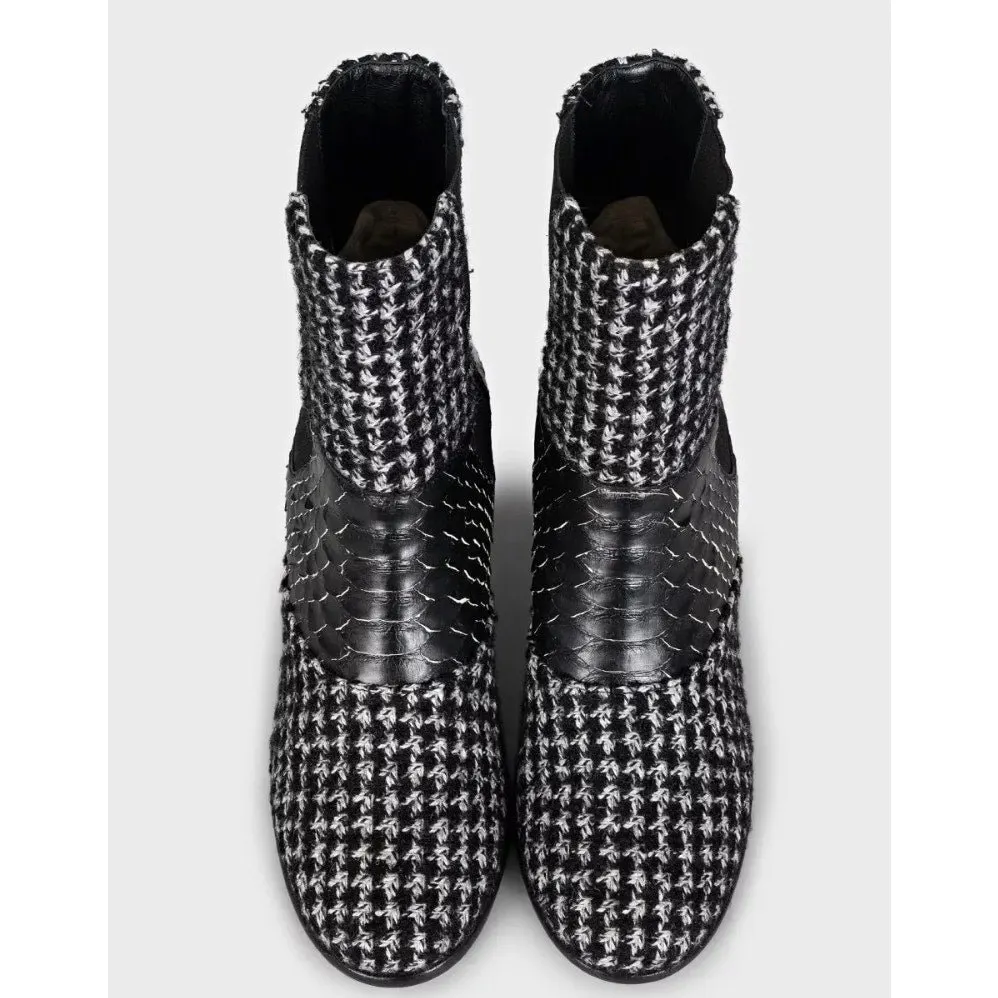 Chanel Tweed Ankle Boots, Size 38.5 Pre-owned MultiColor Tweed Good - Back View