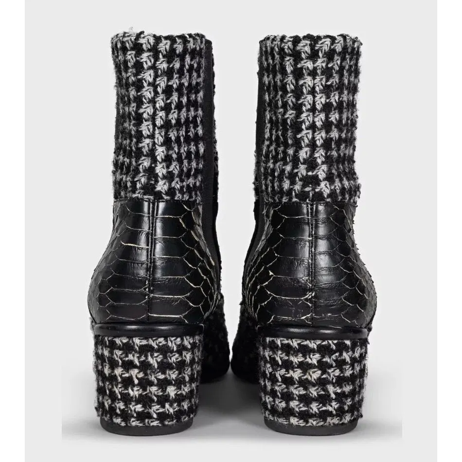 Chanel Tweed Ankle Boots, Size 38.5 Pre-owned MultiColor Tweed Good - Model View