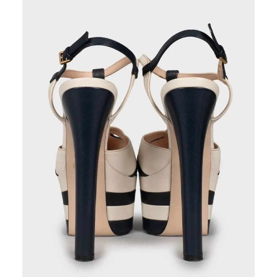 Gucci Blue Leather Block Heels with Gold Studs, Size 36 pre-owned Blue Leather Good - Model View