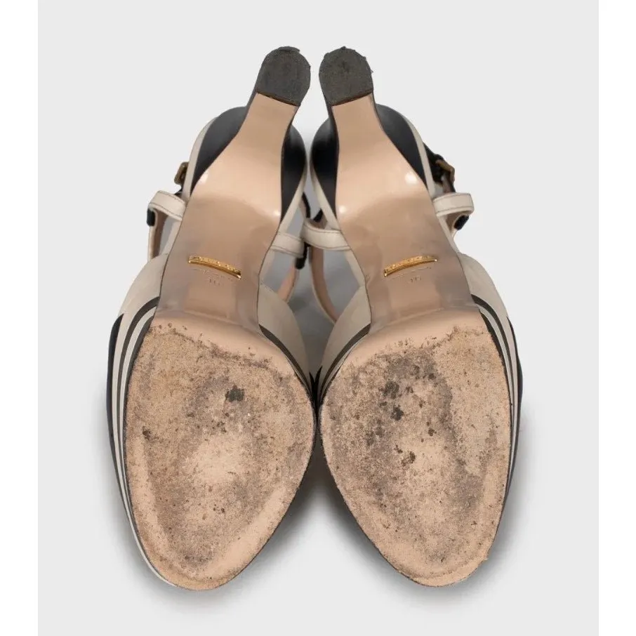 Gucci Blue Leather Block Heels with Gold Studs, Size 36 pre-owned Blue Leather Good - Box View