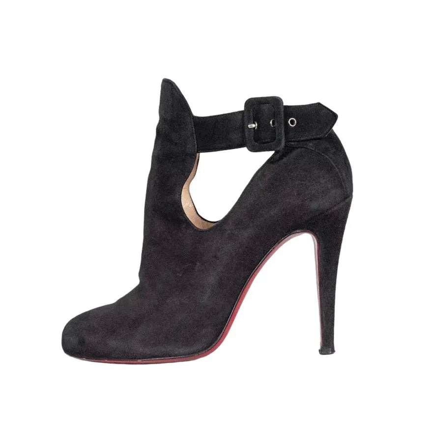 Christian Louboutin Black Suede Cutout Ankle Boots Sz. 38 Pre-owned Black Suede Good - Front View