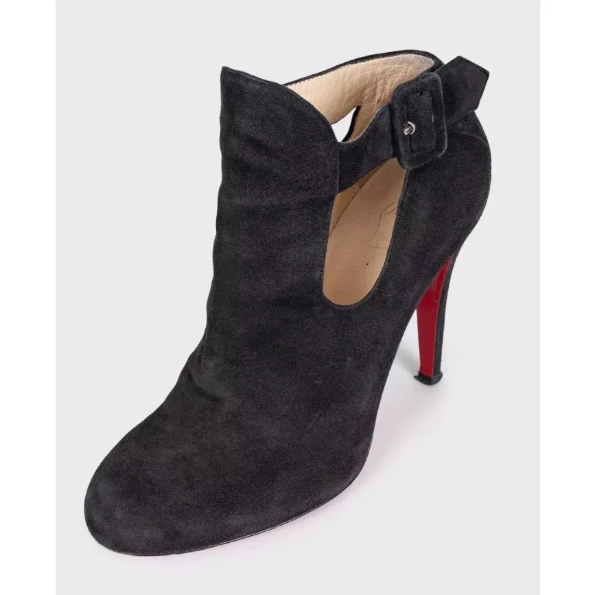 Christian Louboutin Black Suede Cutout Ankle Boots Sz. 38 Pre-owned Black Suede Good - Inside View