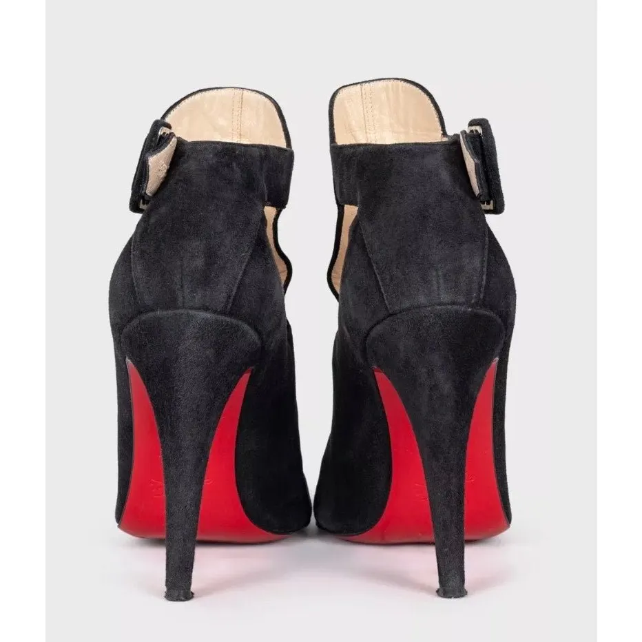 Christian Louboutin Black Suede Cutout Ankle Boots Sz. 38 Pre-owned Black Suede Good - Model View