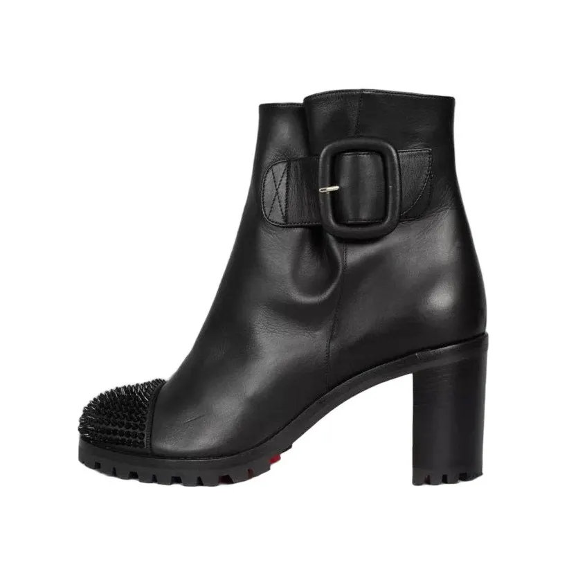 Christian Louboutin Olivia Black Leather Ankle Boots Sz.40 Pre-owned Black Leather Good - Front View