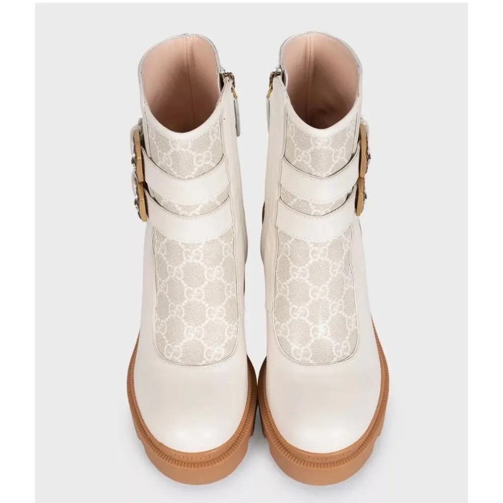Gucci White Leather Ankle Boots with Buckle Detail Sz.38.5 pre-owned White Leather Good - Back View