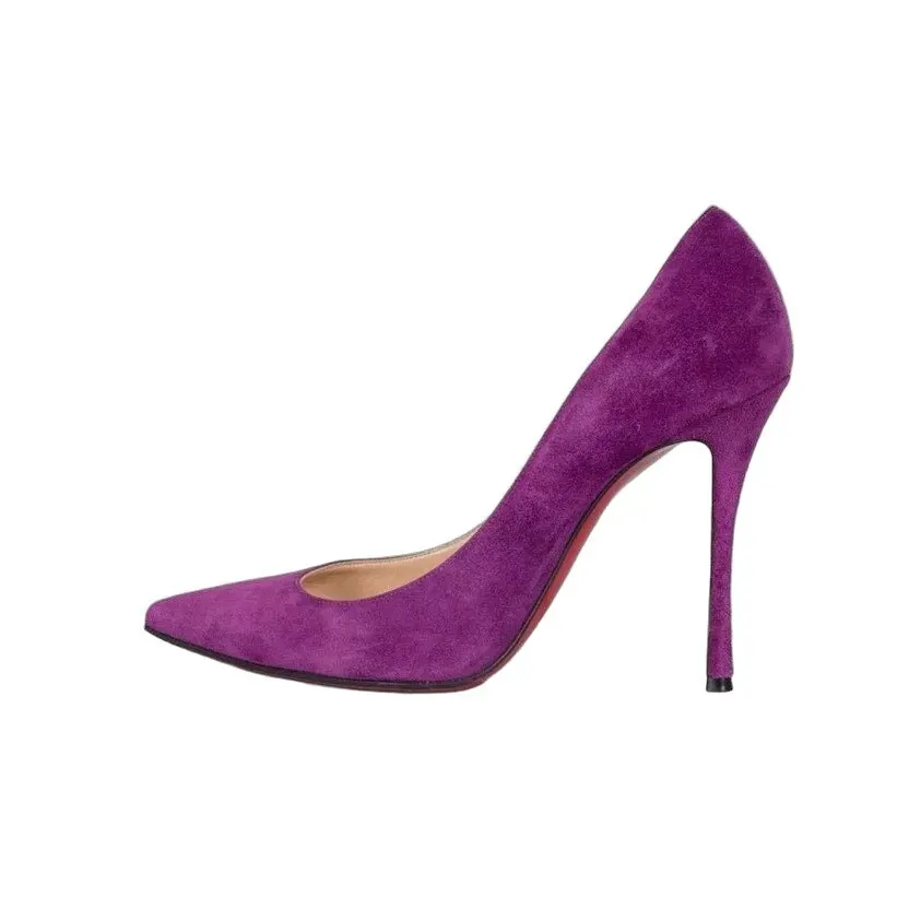 Christian Louboutin Purple Suede Pointed Toe Pumps sz.37.5 Pre-owned Purple Suede Good - Front View