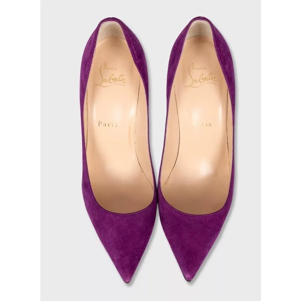 Christian Louboutin Purple Suede Pointed Toe Pumps sz.37.5 Pre-owned Purple Suede Good - Back View