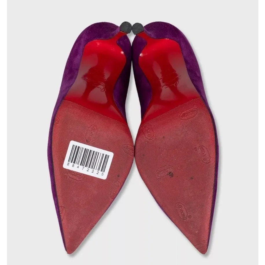 Christian Louboutin Purple Suede Pointed Toe Pumps sz.37.5 Pre-owned Purple Suede Good - Model View