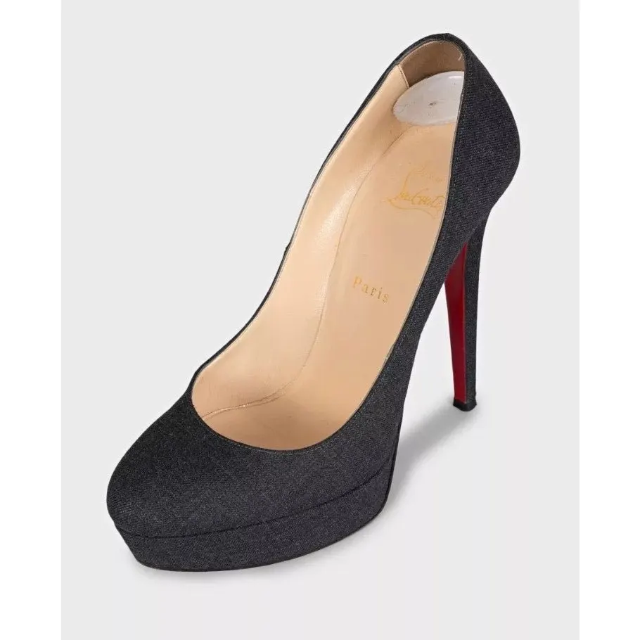 Christian Louboutin Black Textile Stiletto Pumps sz.39.5 Pre-owned Black Leather Good - Inside View