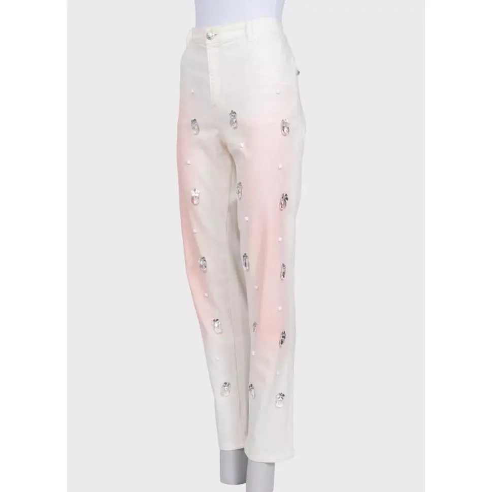 Chanel White Straight-Leg Jeans with Crystal Accents sz.42 Pre-owned White Cotton Good - Back View