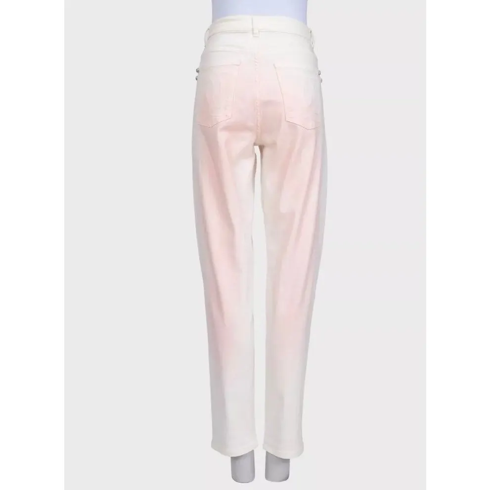 Chanel White Straight-Leg Jeans with Crystal Accents sz.42 Pre-owned White Cotton Good - Inside View