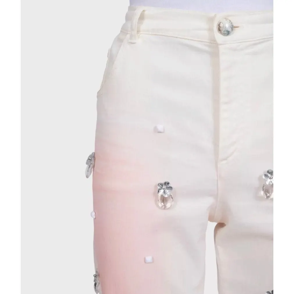 Chanel White Straight-Leg Jeans with Crystal Accents sz.42 Pre-owned White Cotton Good - Model View