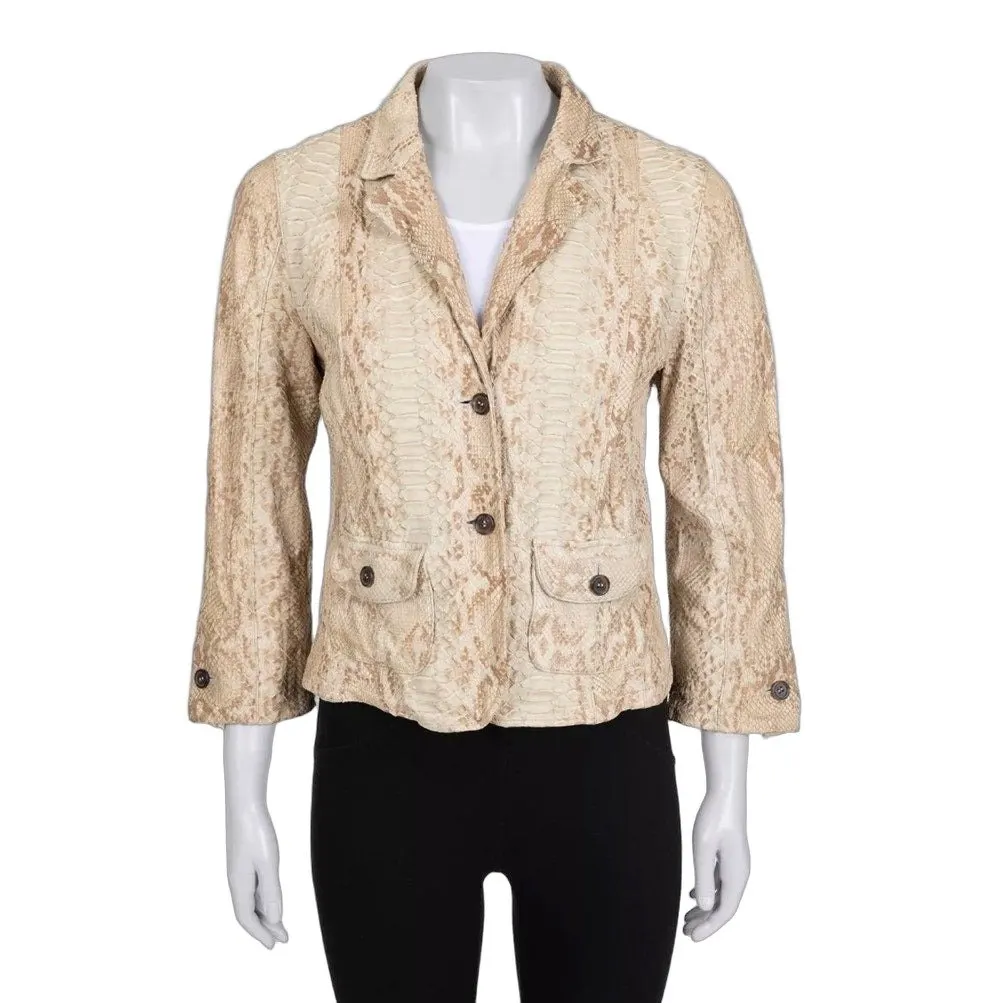 PRADA Prada Beige Lambskin Leather Fitted Jacket L Beige Leather Good - Front View