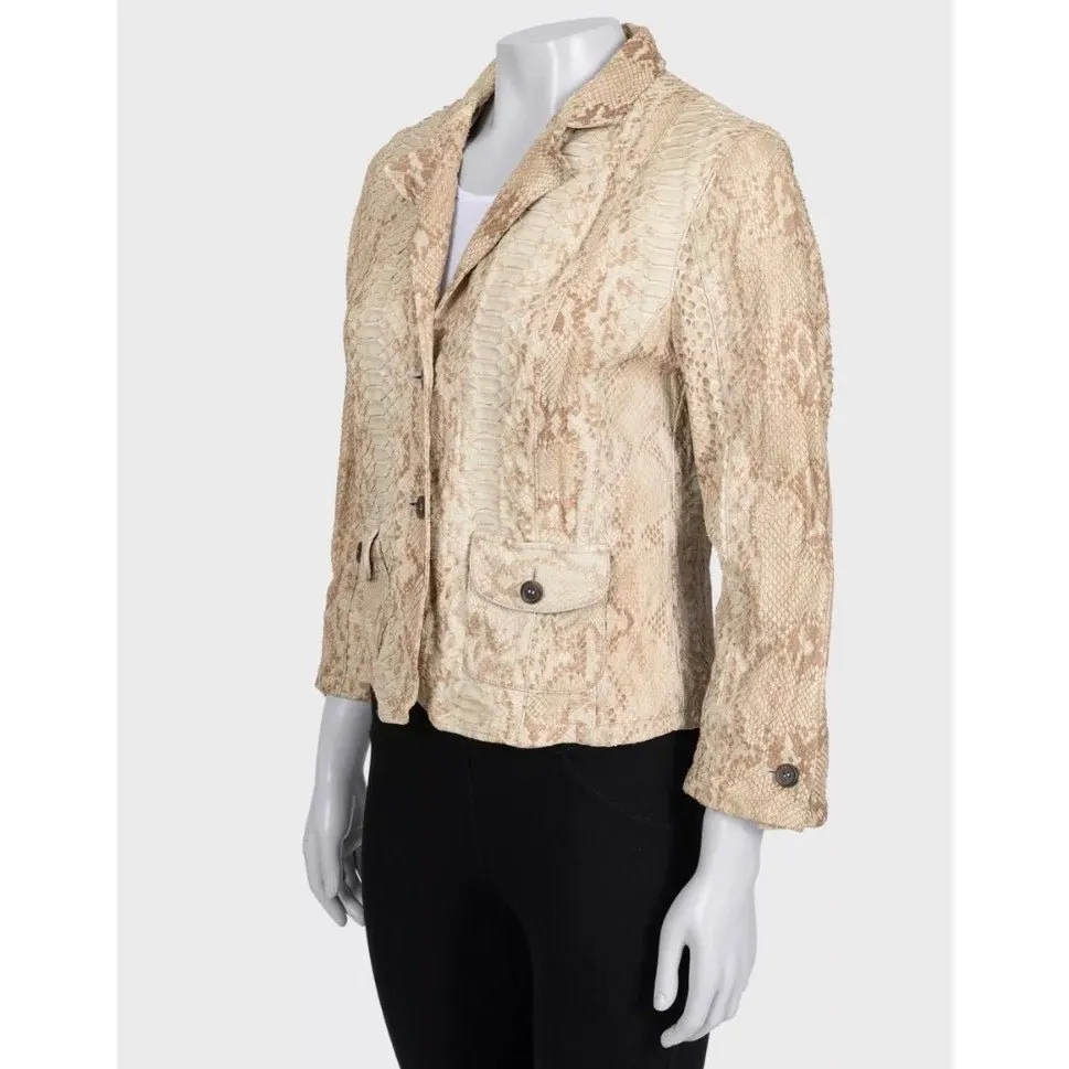 PRADA Prada Beige Lambskin Leather Fitted Jacket L Beige Leather Good - Back View