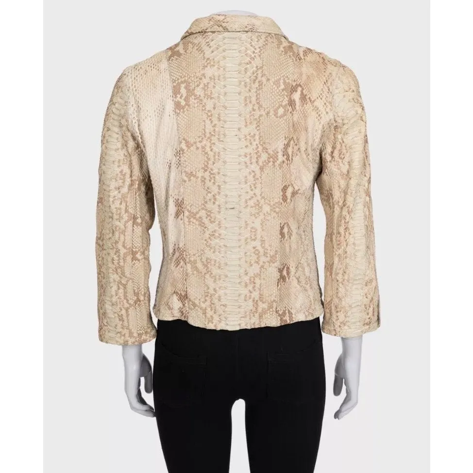 PRADA Prada Beige Lambskin Leather Fitted Jacket L Beige Leather Good - Inside View