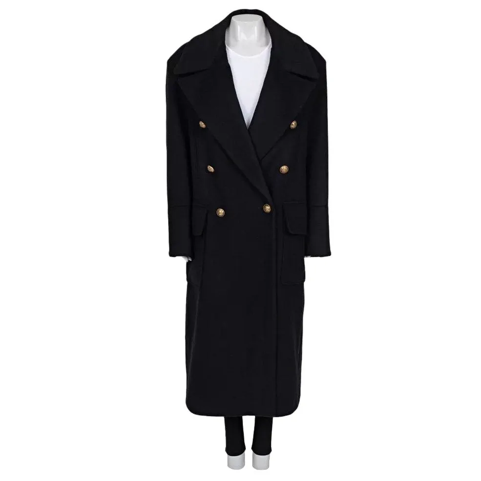 Balmain NWT Balmain Black Wool Cashmere Straight Coat Sz.40/L pre-owned Black Wool Never worn, with tag - Front View