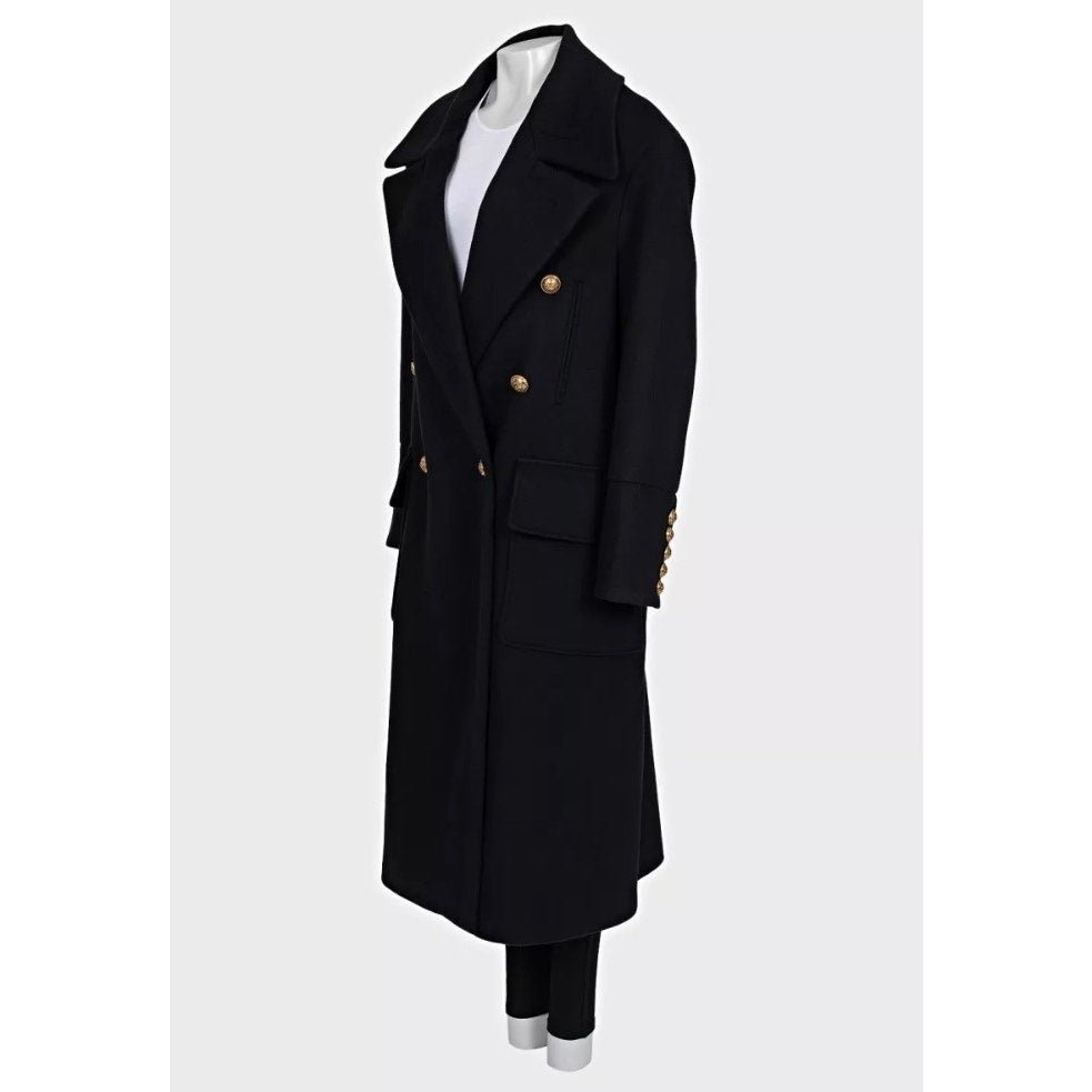 Balmain NWT Balmain Black Wool Cashmere Straight Coat Sz.40/