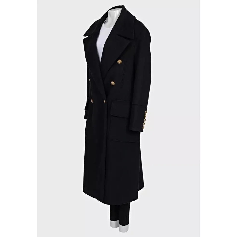 Balmain NWT Balmain Black Wool Cashmere Straight Coat Sz.40/L pre-owned Black Wool Never worn, with tag - Back View