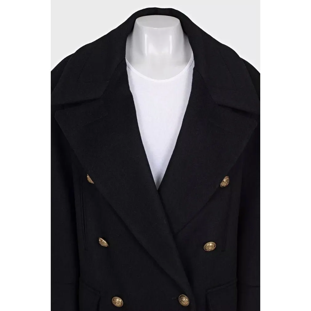 Balmain NWT Balmain Black Wool Cashmere Straight Coat Sz.40/L pre-owned Black Wool Never worn, with tag - Model View