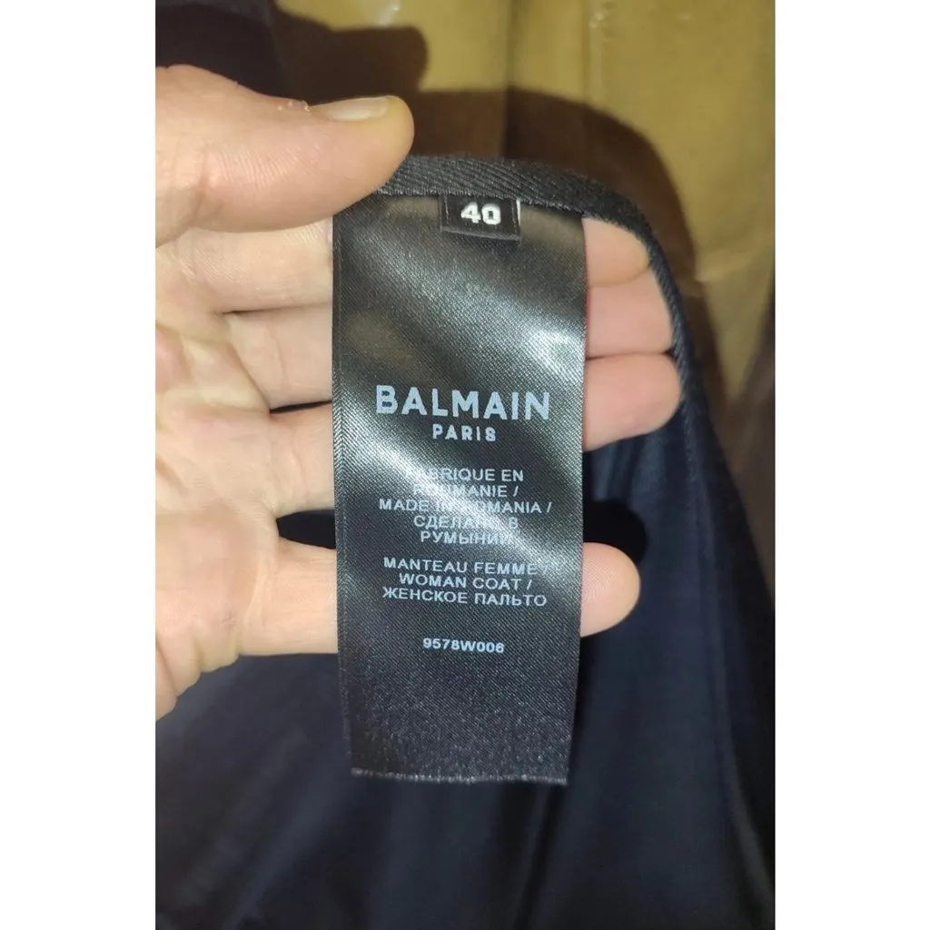 Balmain NWT Balmain Black Wool Cashmere Straight Coat Sz.40/L pre-owned Black Wool Never worn, with tag - Box View
