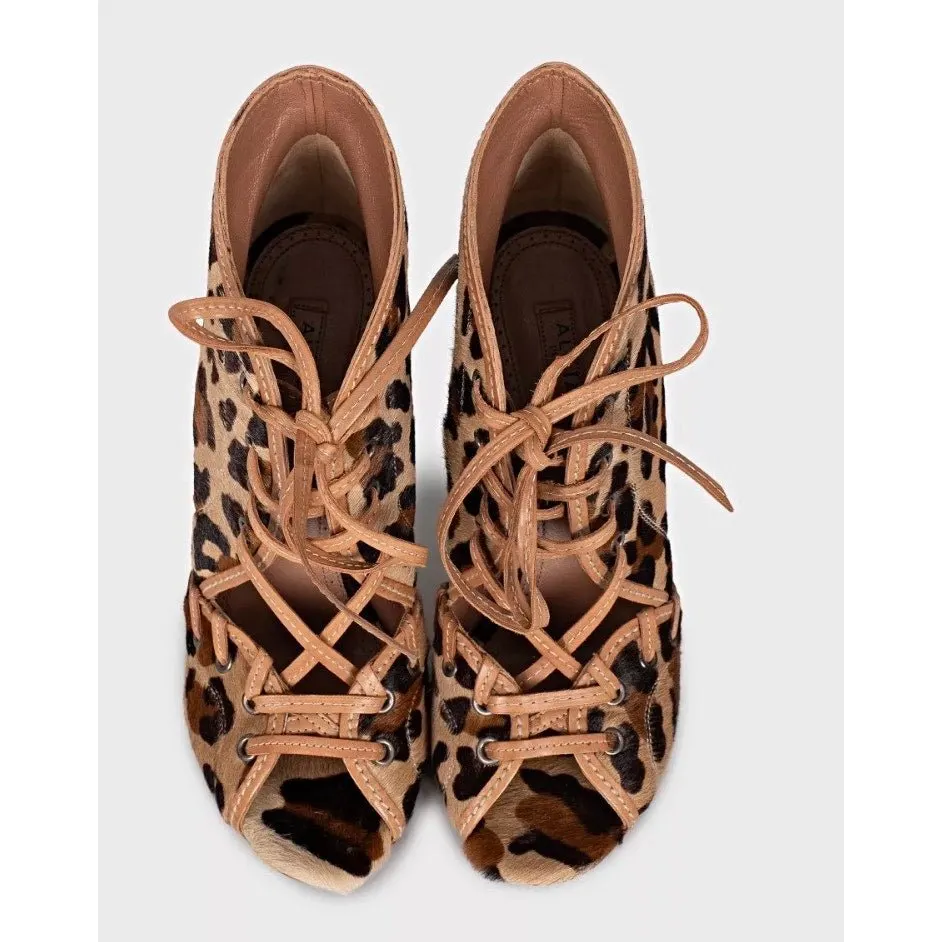Alaïa Brown Leather Lace-Up Ankle Boots - Size 37.5 pre-owned Brown Leather Good - Back View