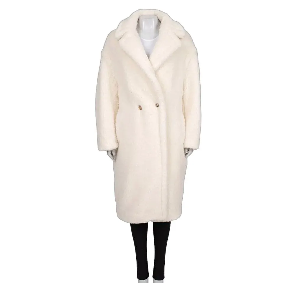 Max Mara White Straight Cut Teddy Coat L pre-owned White Wool Good - Front View