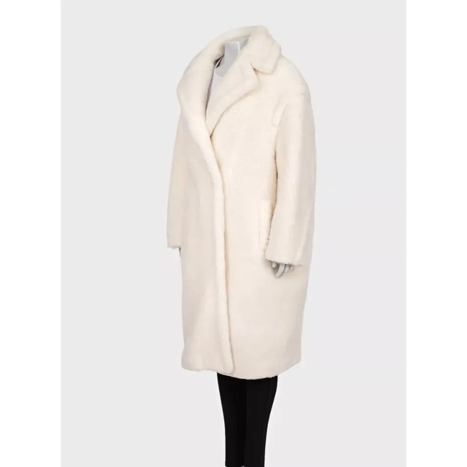 Max Mara White Straight Cut Teddy Coat L pre-owned White Wool Good - Back View