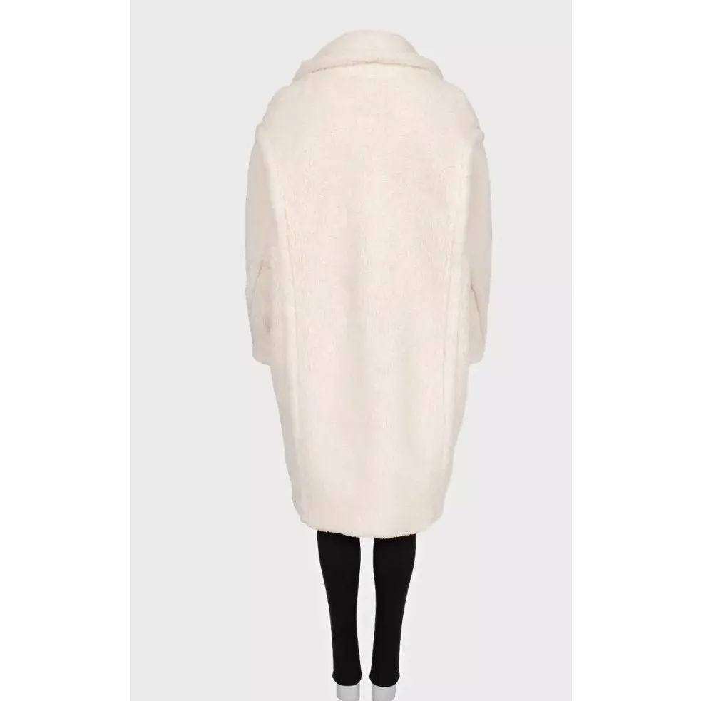 Max Mara White Straight Cut Teddy Coat L pre-owned White Wool Good - Inside View