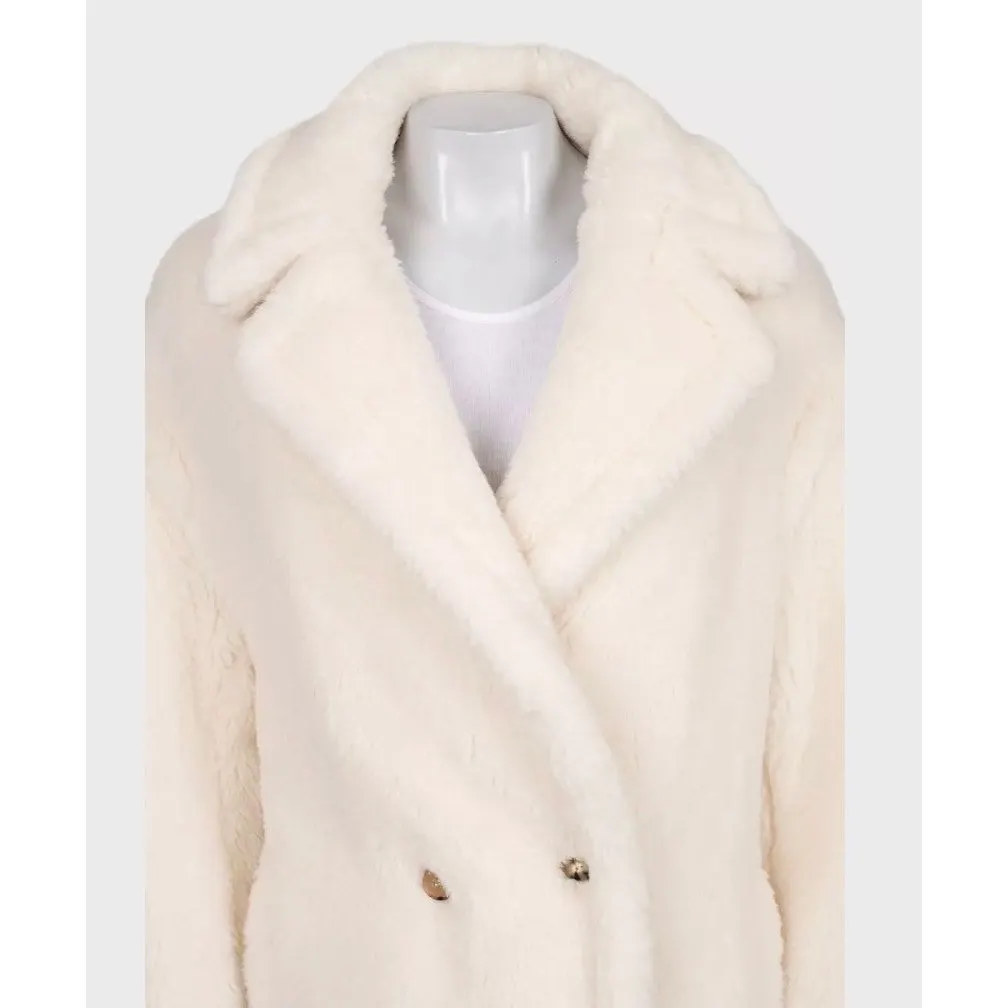 Max Mara White Straight Cut Teddy Coat L pre-owned White Wool Good - Model View