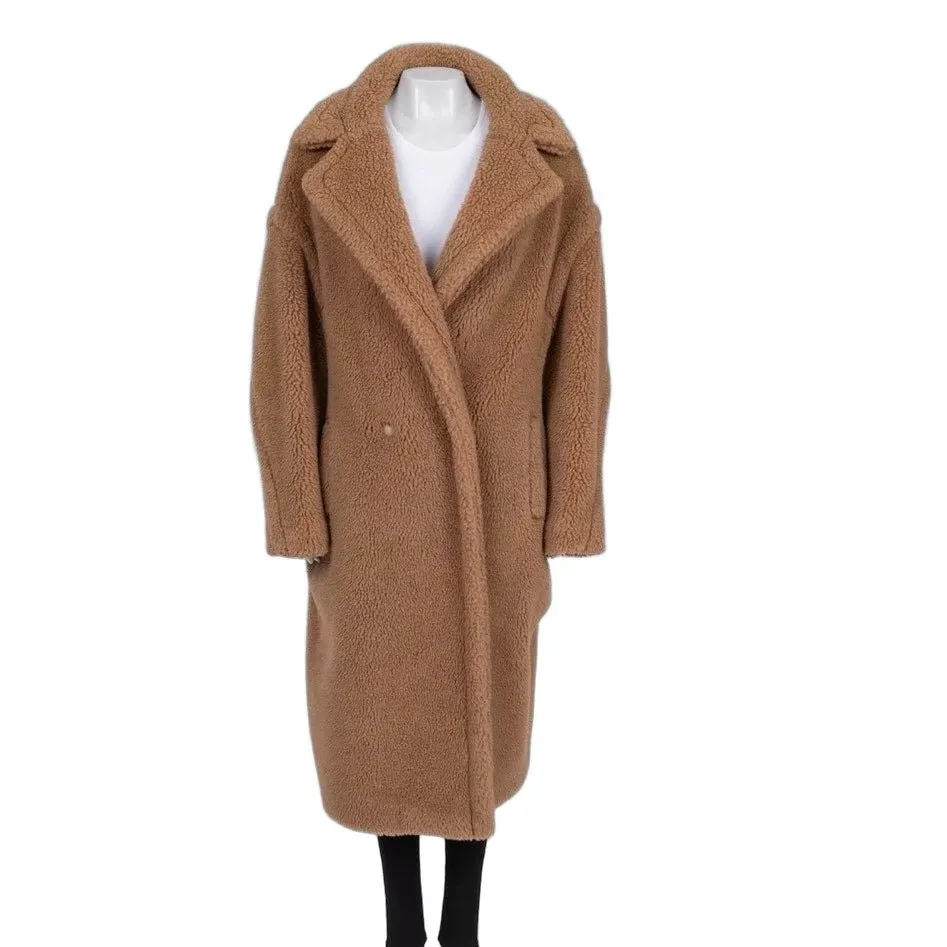 Max Mara Camel Wool & Silk Oversize Teddy Coat Sz.L Pre-owned Camel Wool Good - Front View