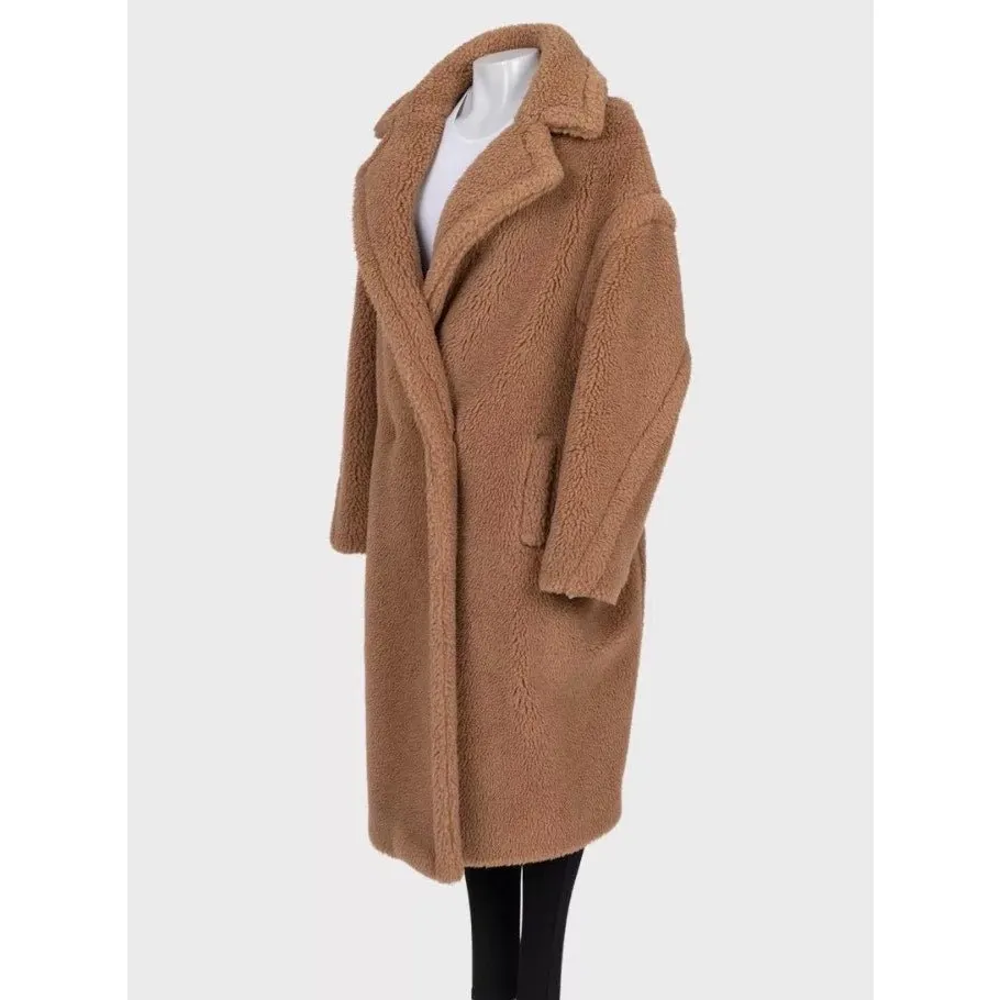 Max Mara Camel Wool & Silk Oversize Teddy Coat Sz.L Pre-owned Camel Wool Good - Back View